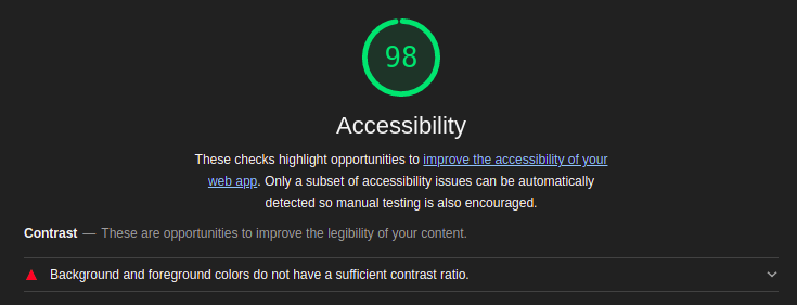 Lighthouse accessibility measuremnts.
